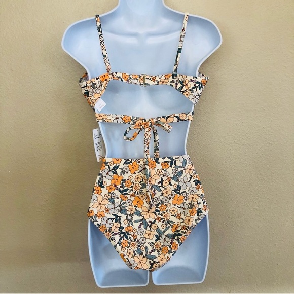 CUPSHE Ditsy Floral knotted Cutout Back Hook Closure High-Waisted Bikini Set M/L - Picture 2 of 16